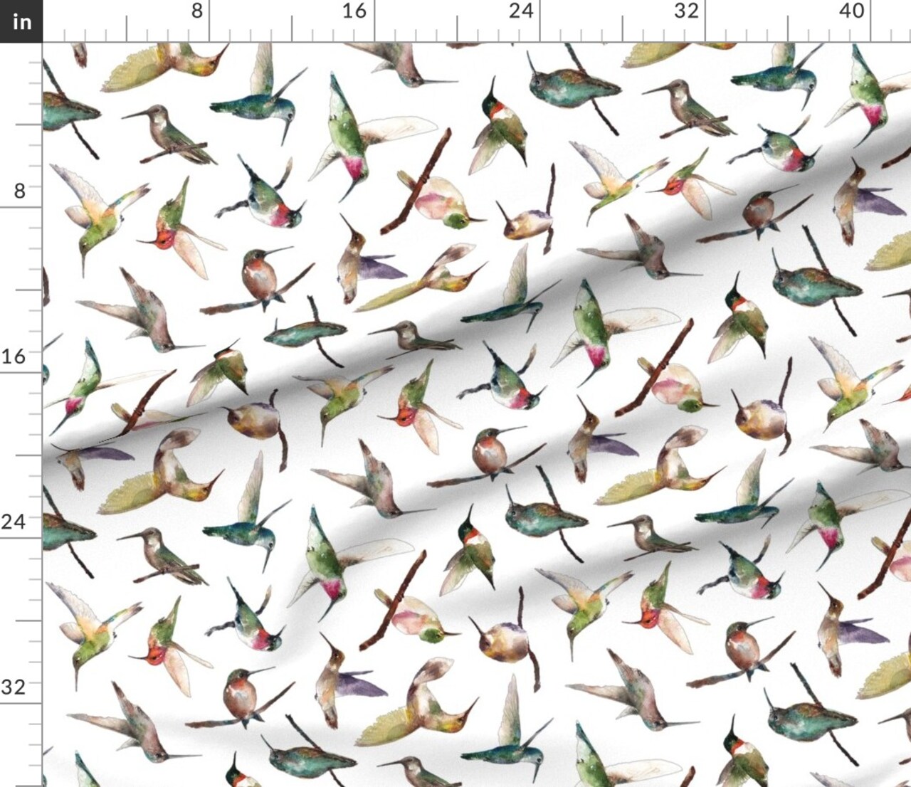 Hummingbirds All Shapes Watercolor Birds Bird Print Big Custom Printed Fabric by Spoonflower Various Fabrics by the Yard or Fat Quarter